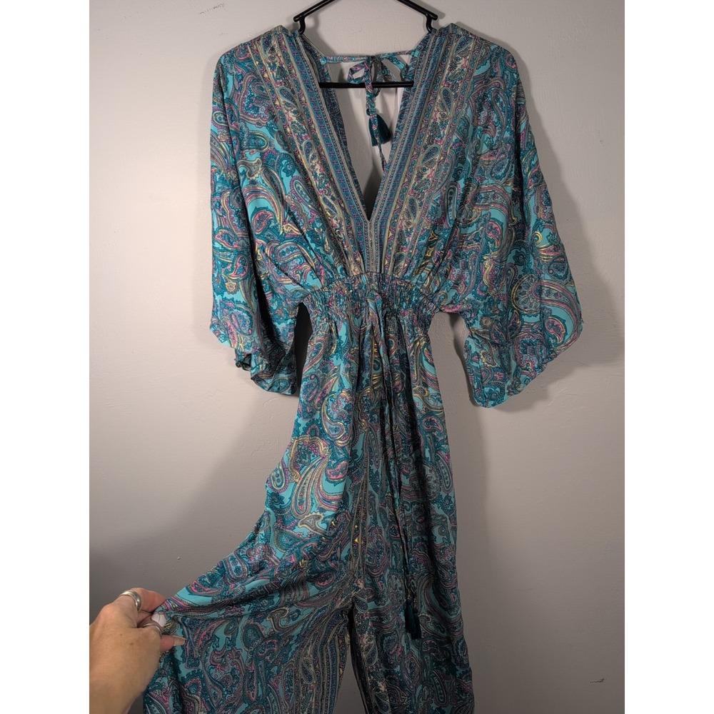 White Waves Paisley Jumpsuit Wide Leg Boho Festival‎ Size S/M New